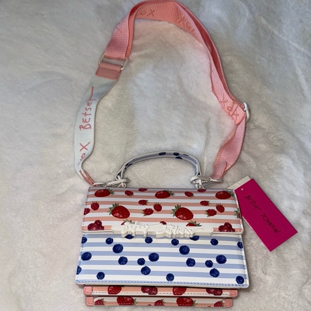 Betsey Johnson Red Strawberry and Blueberries Polka Dot Crossbody Bag
